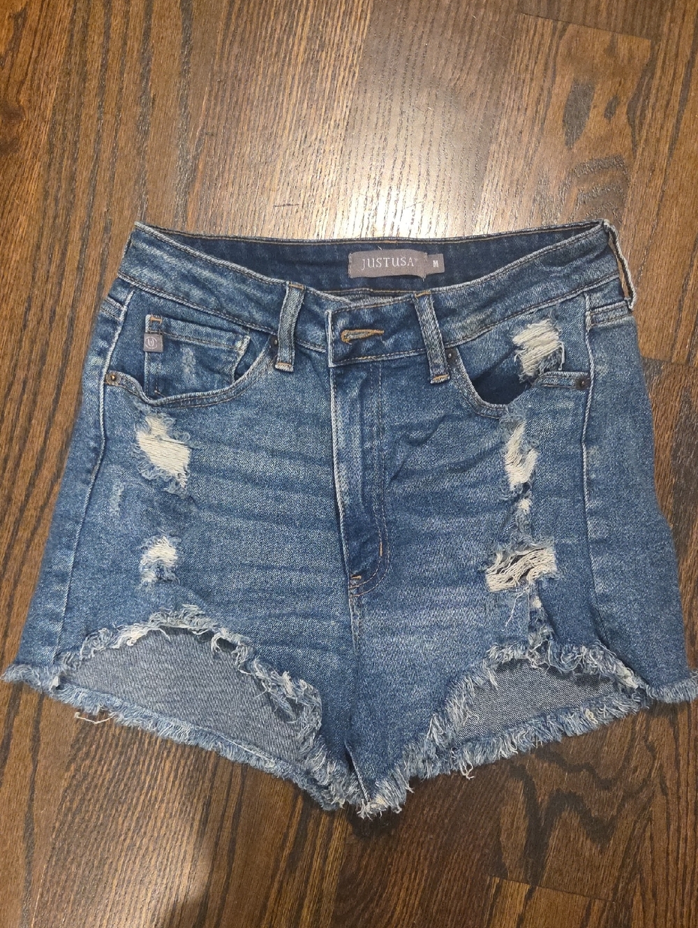 Just USA High-Rise Distressed Denim Shorts.